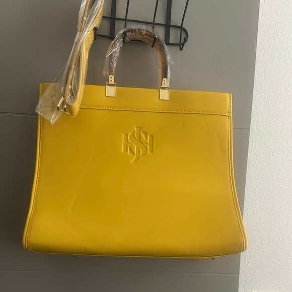 serita jakes Handbags - Sunny Yellow Leather Tote Bag with Embossed Detail